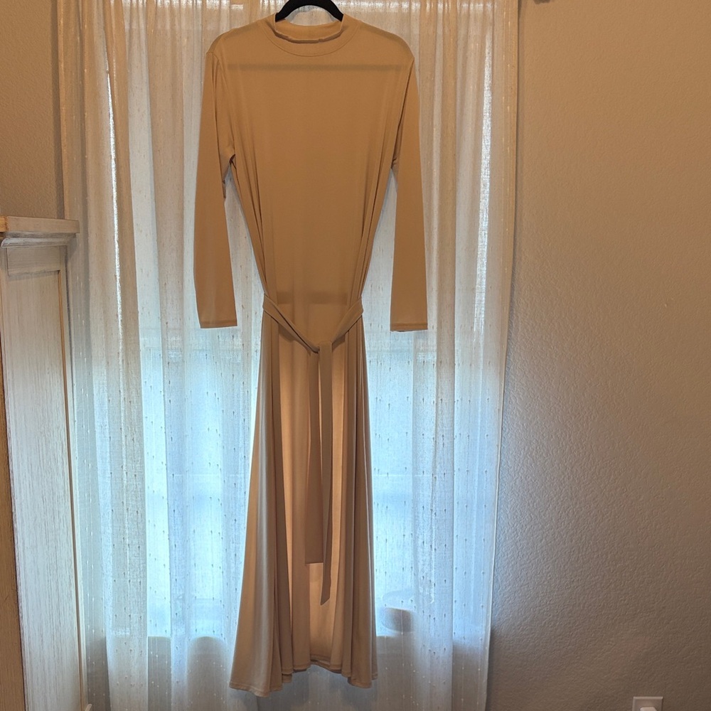 Elegant Long Sleeve Cream Dress